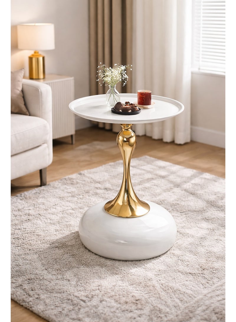 Raqi Coffee table, side service table for serving coffee and tea, suitable for the living room, office and bedroom (White /gold) 39x39CM - Image 3